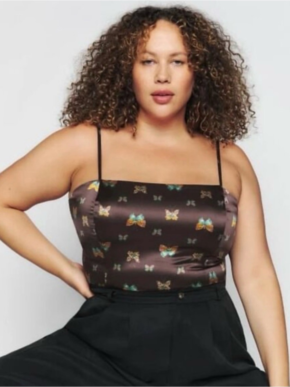 Reformation Overland Brown Silk Butterfly Print Cami Tank Top Size 16